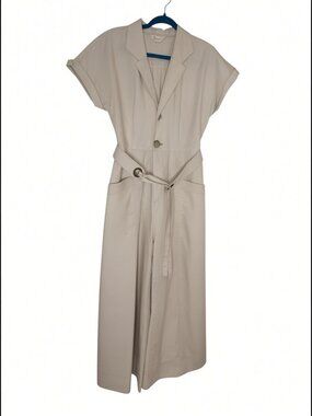 Anthropologie Jumpsuit Romper Crop Pants Utility Cargo Belted Beige 8